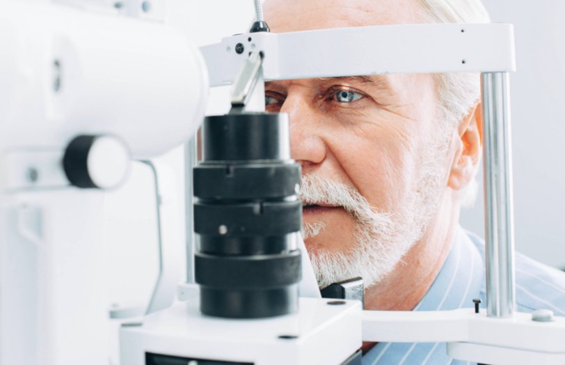 Man being tested for his eye health ahead of cataract surgery